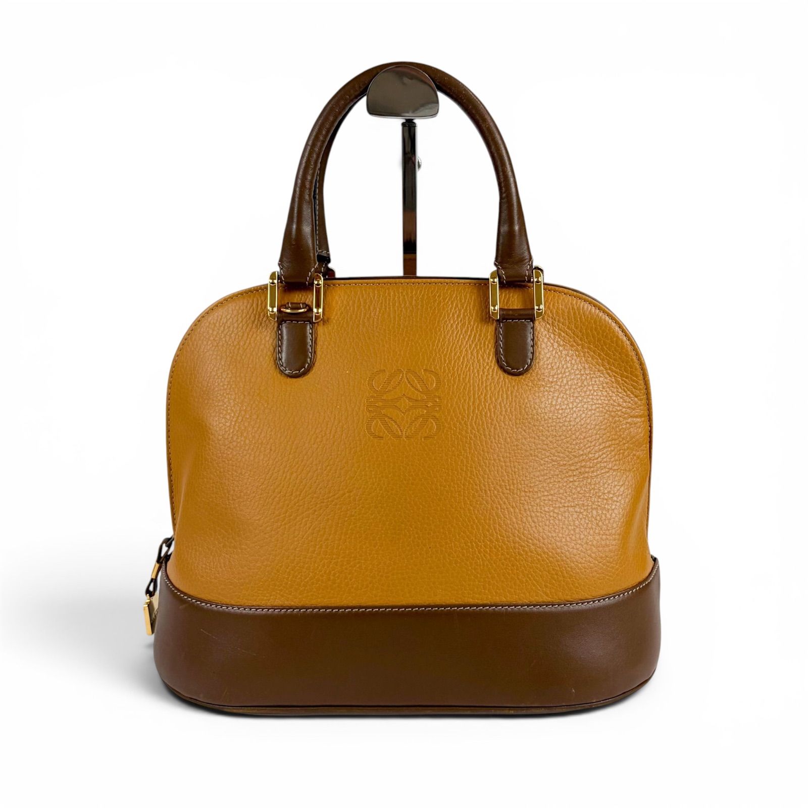 ロエベ　LOEWE アナグラムロゴ　トップハンドルバッグ　ハンドバッグ　ブラウン　レザー　ヴィンテージ