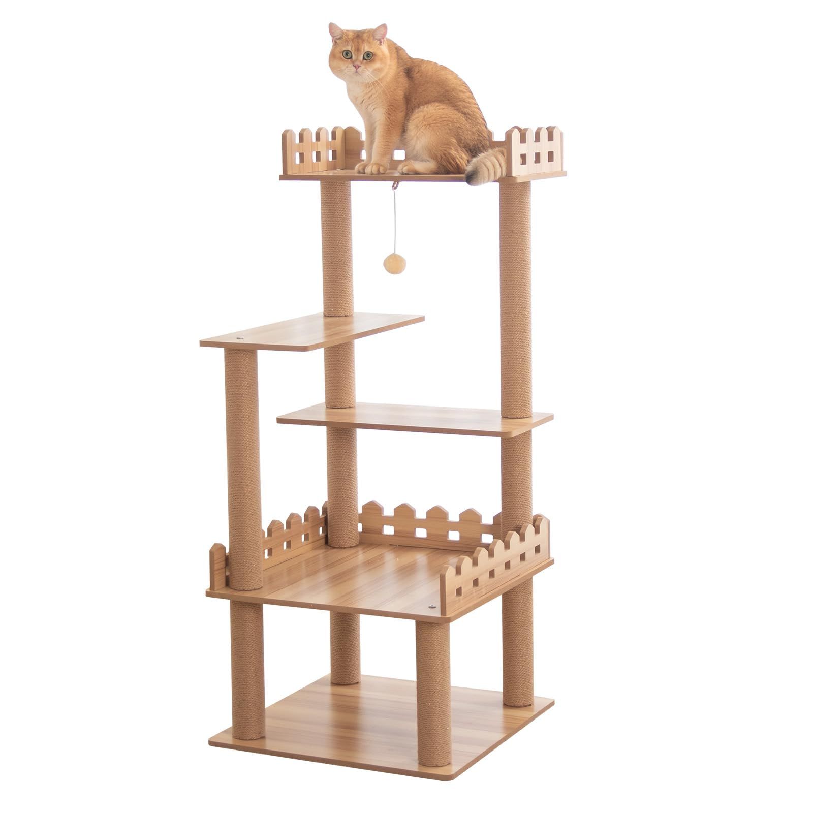 ☆新品☆キャットタワー 据え置き おしゃれ 壁際ぴったり 木目調 省スペース 広い 高さ125cm 猫タワー大型猫 シニア 多頭飼い 上りやすい キャットツリー 展望台 滑り止めマット 防水加工 インテリア性高い 安定性 インテリア性 掃除簡単 コーナー適用