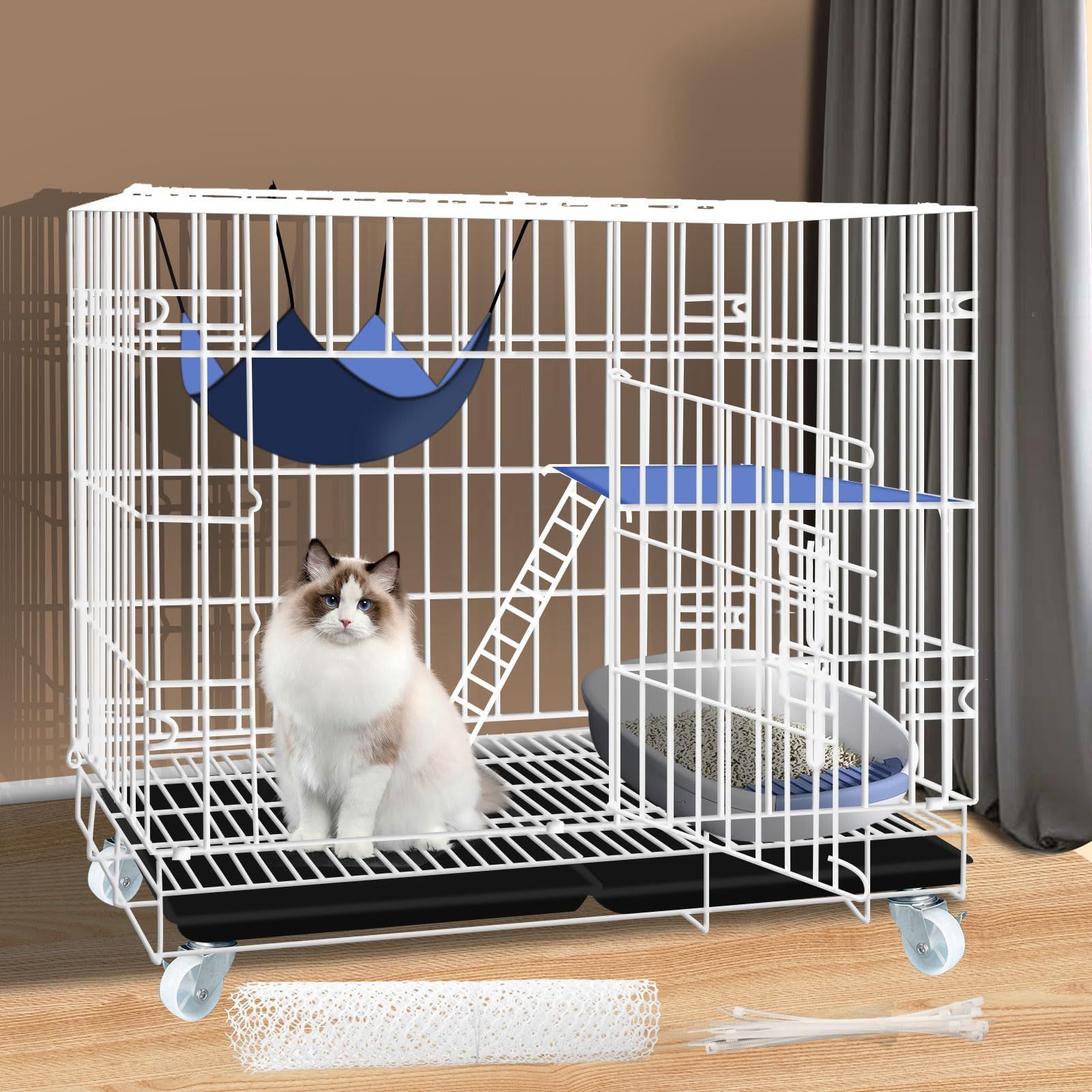 ☆新品☆猫ケージ 猫用ケージ猫ハウス 室内用猫のゲー ジ 2段[67cm*48cm*65cm] // [ホワイト]キャスター付き 移動便利 多頭飼い猫 折り畳み式 組立簡単 取り外し可能なペット用品 快適なスペース 留守番 保護 掃除しやすい 扉付き コンパク
