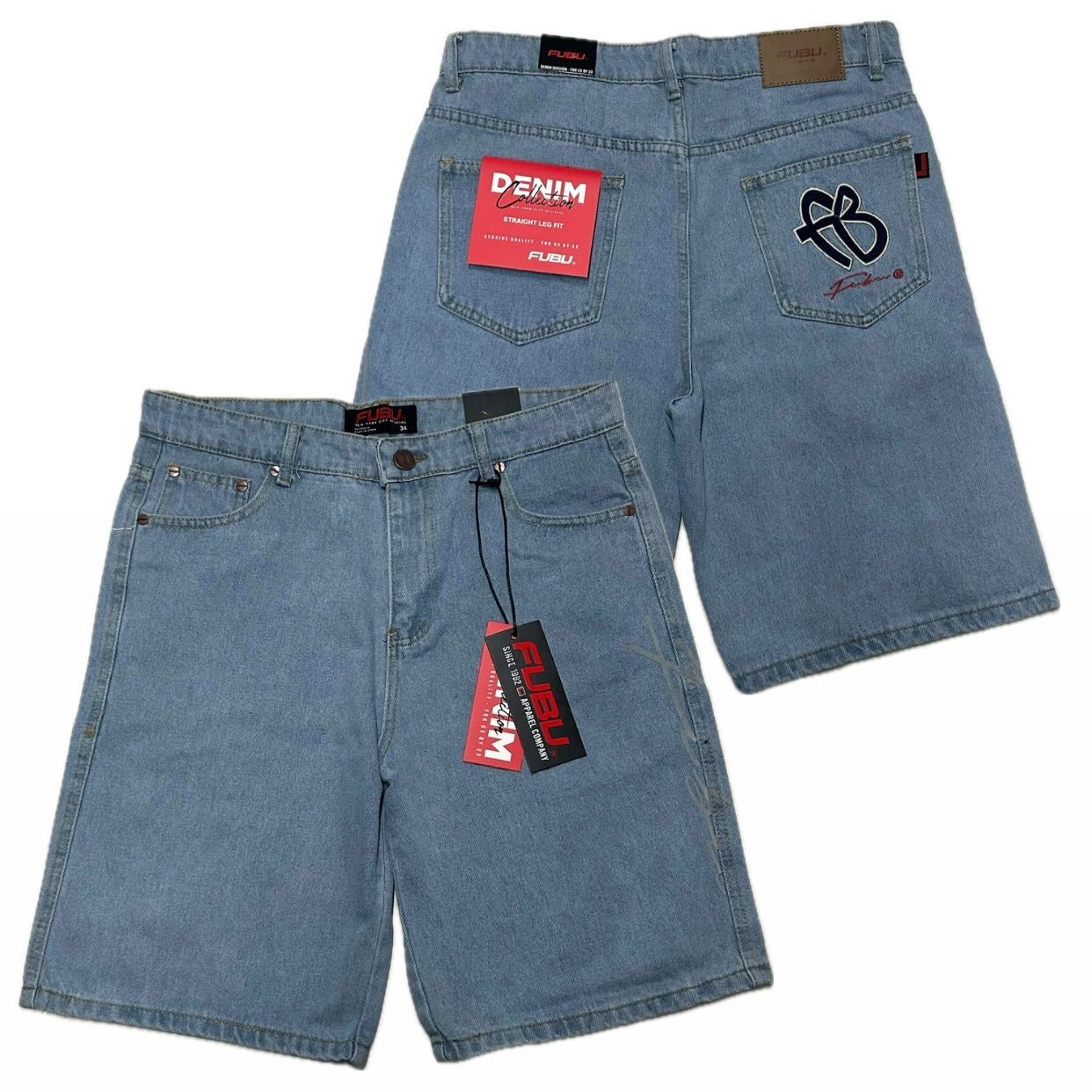 USA仕様 FUBU フブ Denim Shorts Pants デニム ショートパンツ Y505 ライトブルー (SJNS50)