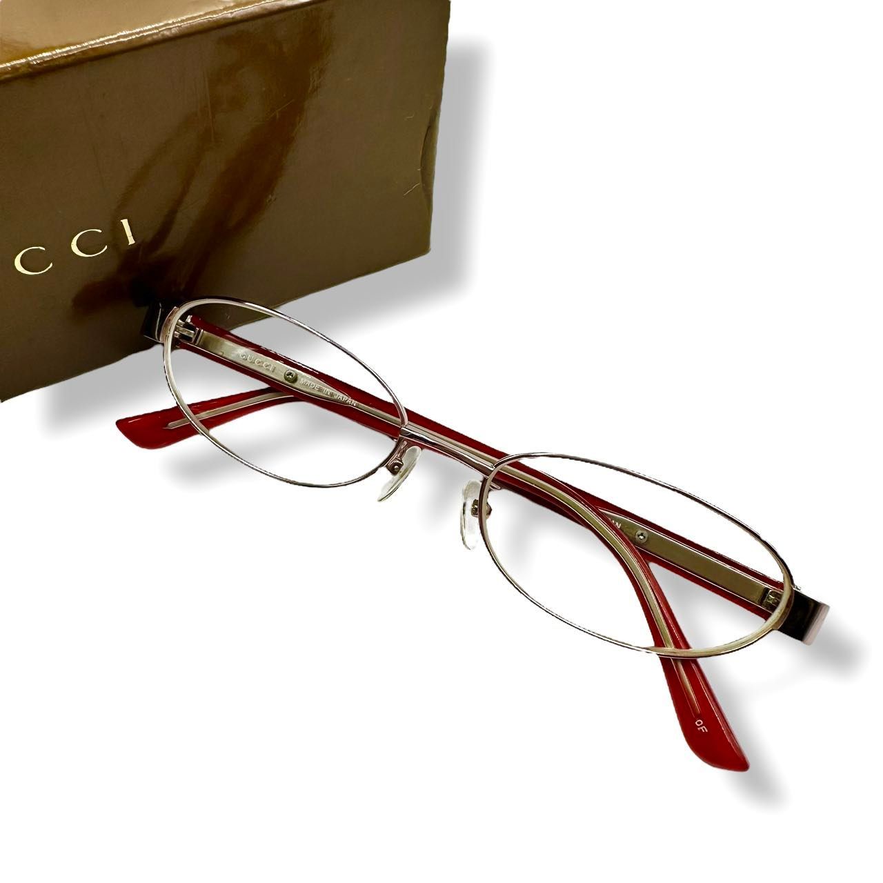 新品同様 GUCCI グッチ メガネ 眼鏡 GGロゴ レッド 箱付き