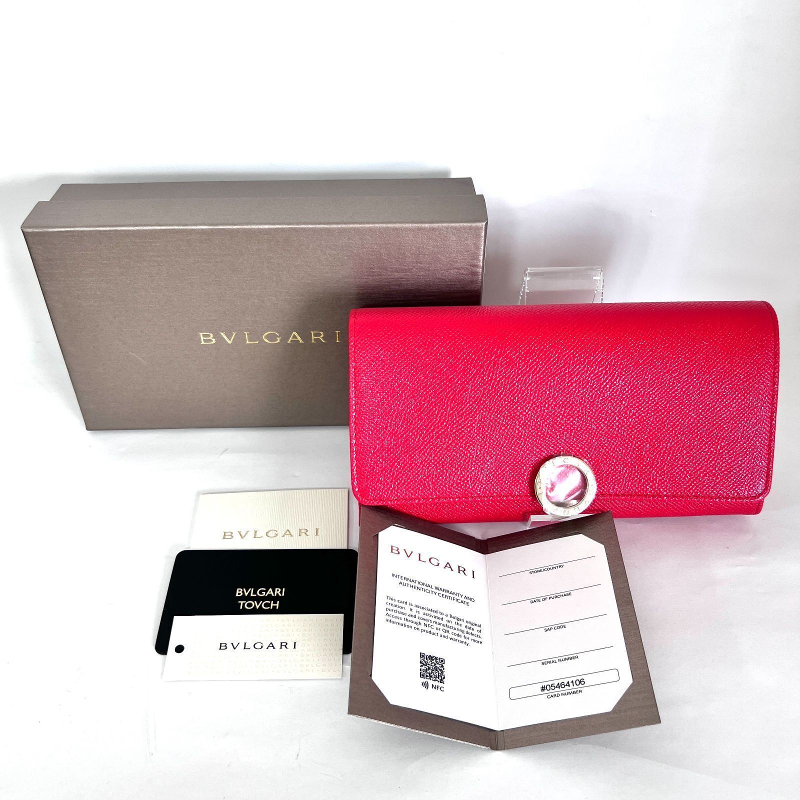 SD7220 BVLGARI ブルガリ ブルガリブルガリ クリップ グレインレザー 二つ折り長財布 ロングウォレット レッド 288176