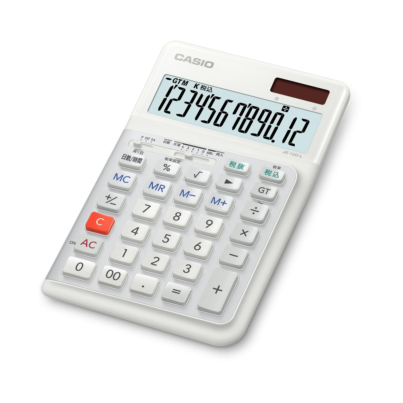 カシオ 人間工学電卓 左手用 12桁 日数&時間計算機能 ジャストタイプ ブラック JE-12D-L-WE-N エコマーク認定 [ホワイト] [ジャスト] [左手打ち]