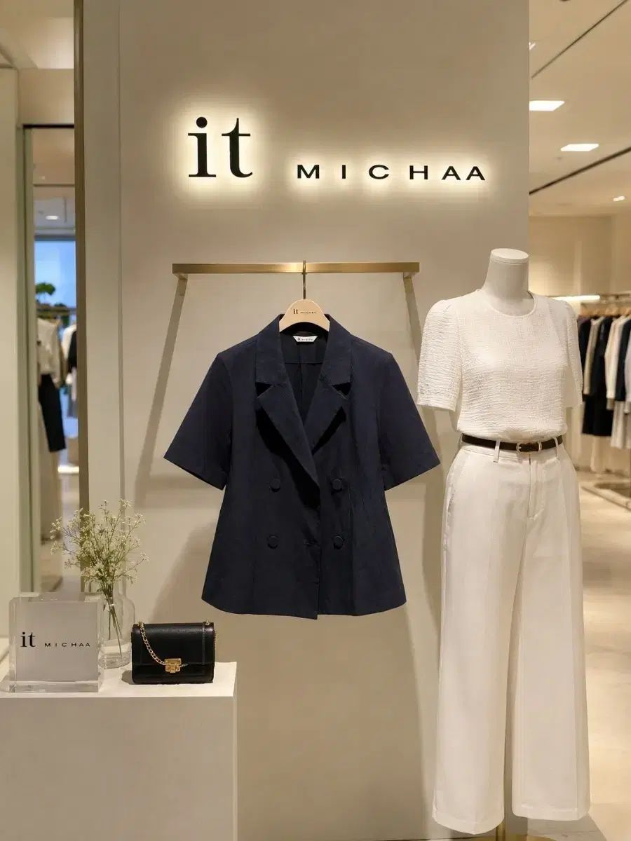 イッミシャ(it MICHAA) ネイビー 半袖 ダブルジャケット 55