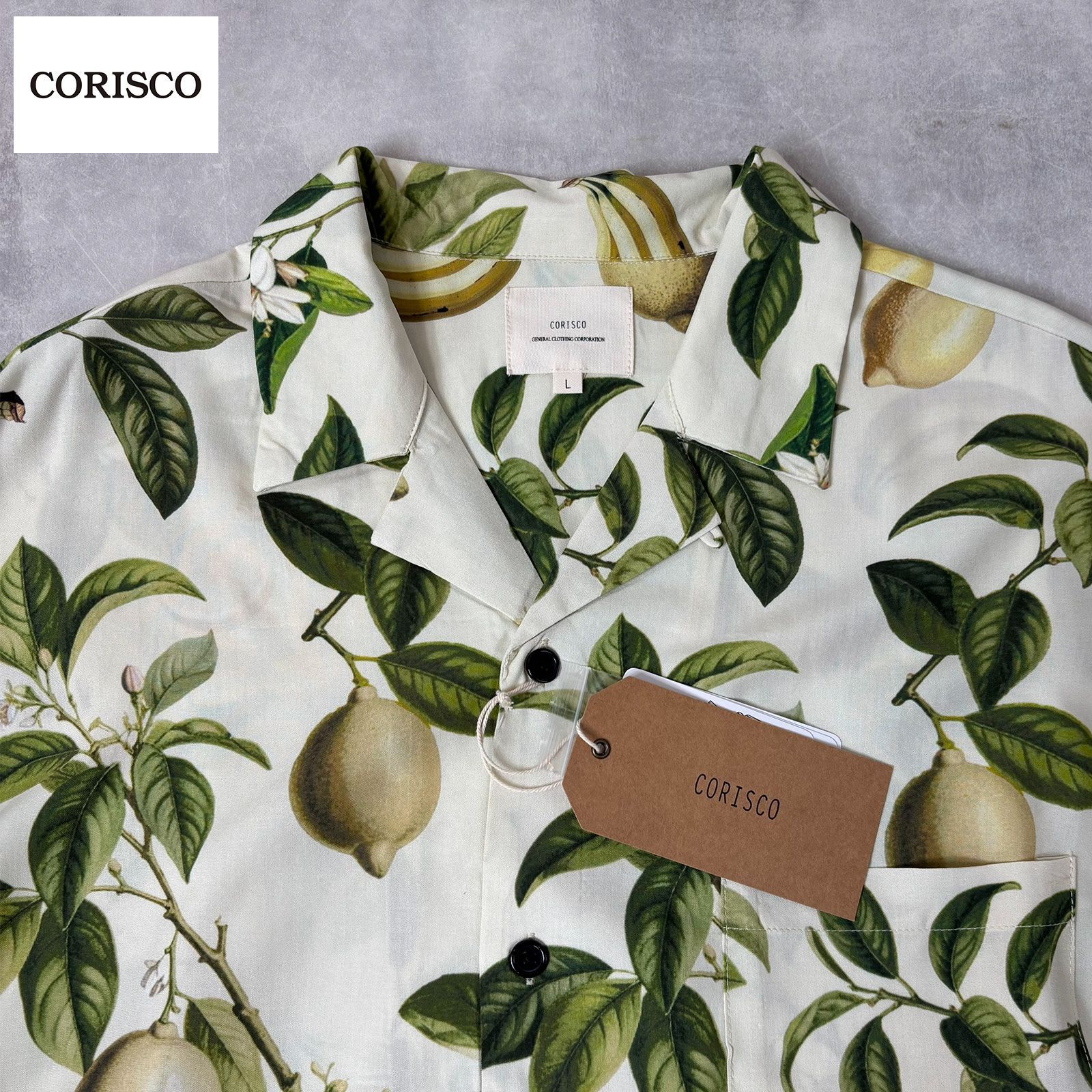 新品 corisco コリスコ レーヨン アロハシャツ メンズレモン柄