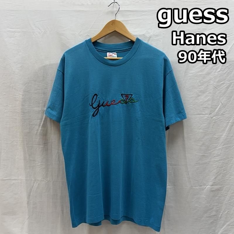ゲス 90年代 ビンテージ USA製 Hanes ヘインズ 筆記体 刺繍ロゴ T