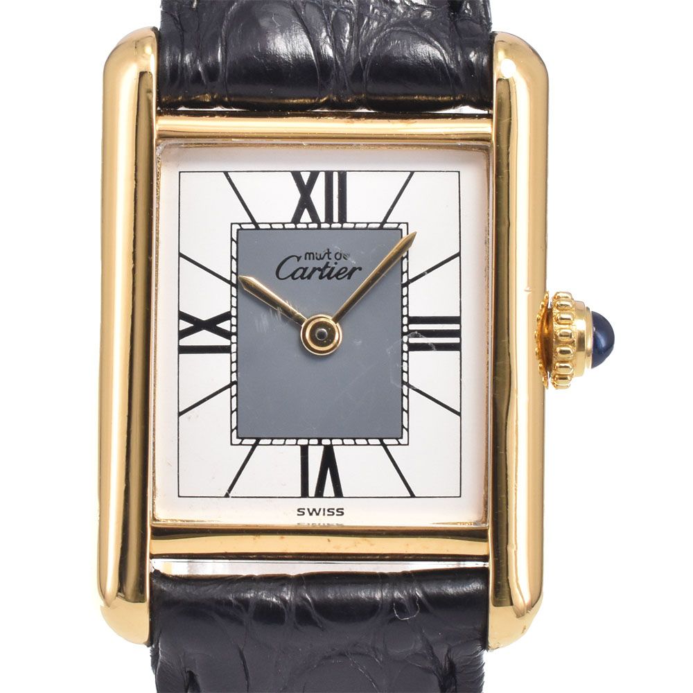 カルティエ CARTIER 5057001 マストタンク ヴェルメイユ SV925(GP)/レザー クォーツ レディース 美品 内箱付き 腕時計 M#148455
