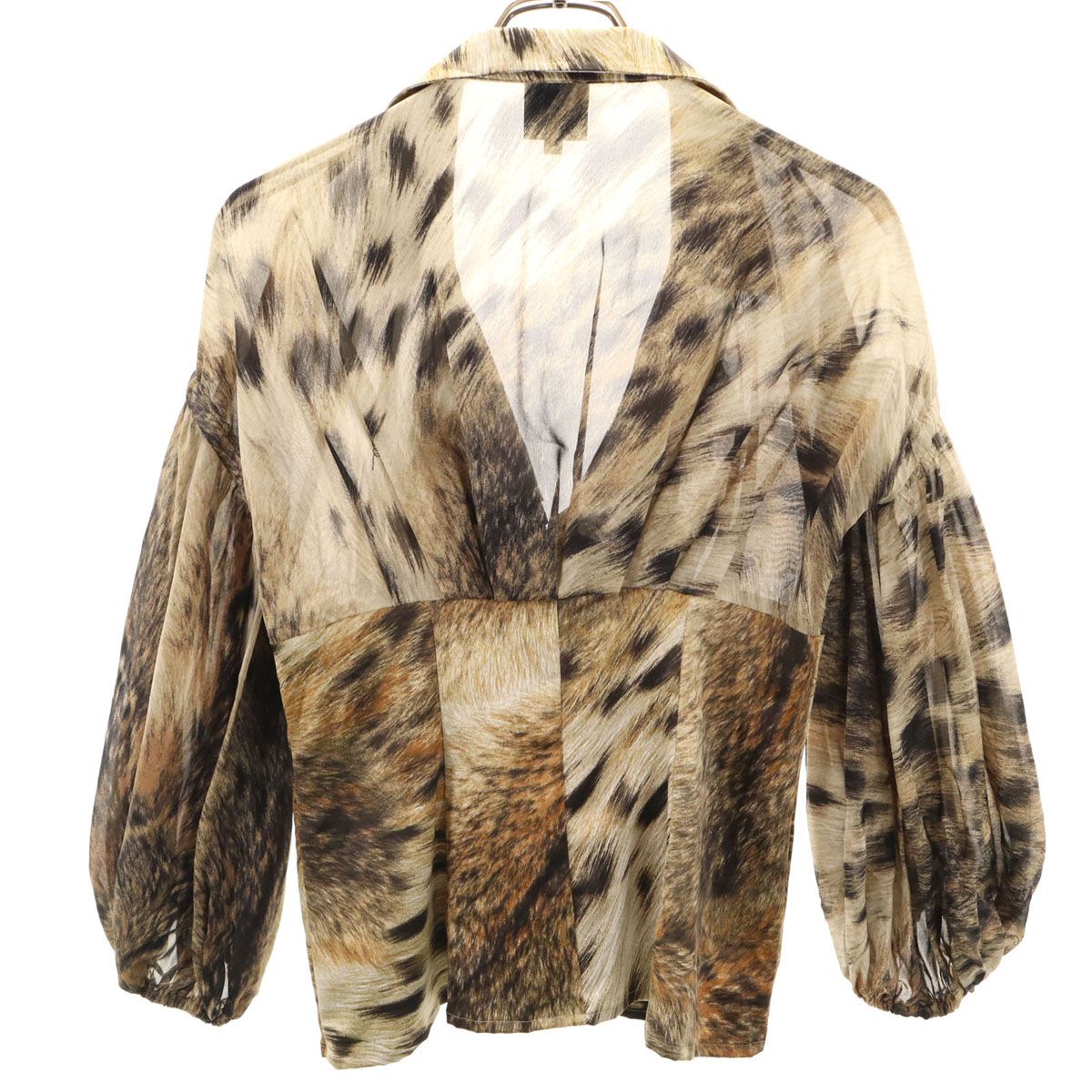 美品 JUST CAVALLI レオパード柄 シルクブレンド フリルブラウス40 美品 Just Cavalli ジャストカヴァリ シルクブレンド レオパード柄