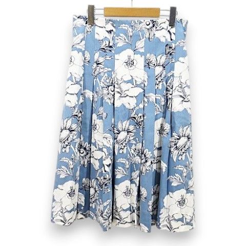 マックスマーラ MAX MARA プリーツスカート ロング丈 42 青系 ブルー 花柄