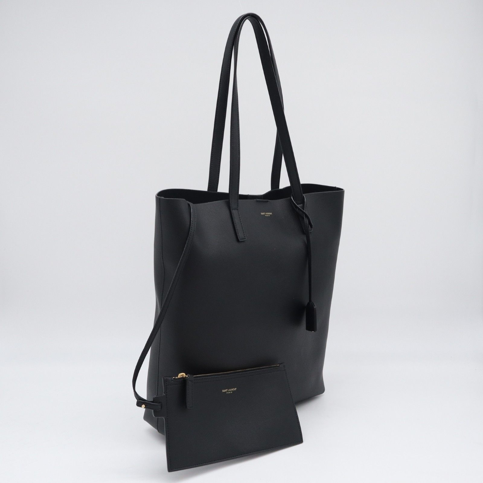 ★3日以内返品可★ 極美品 SAINT LAURENT PARIS サンローランパリ カーフスキン ノースサウス サックショッピング トート 600306 トートバッグ ブラック カーフレザー レディース