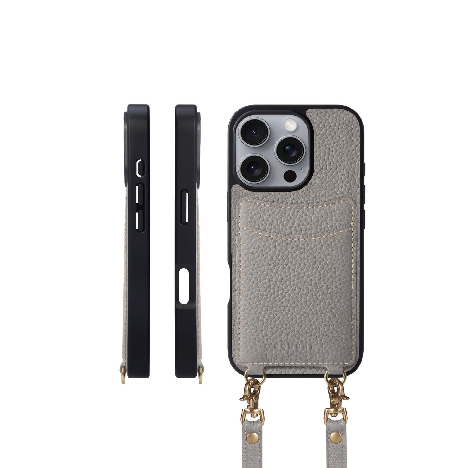 COGURE スマホケース iPhone16Pro用 ケース ショルダーストラップ 本革 カード収納 落下防止 耐衝撃 ギフトボックス付き COPGCS グレージュ【Grege】