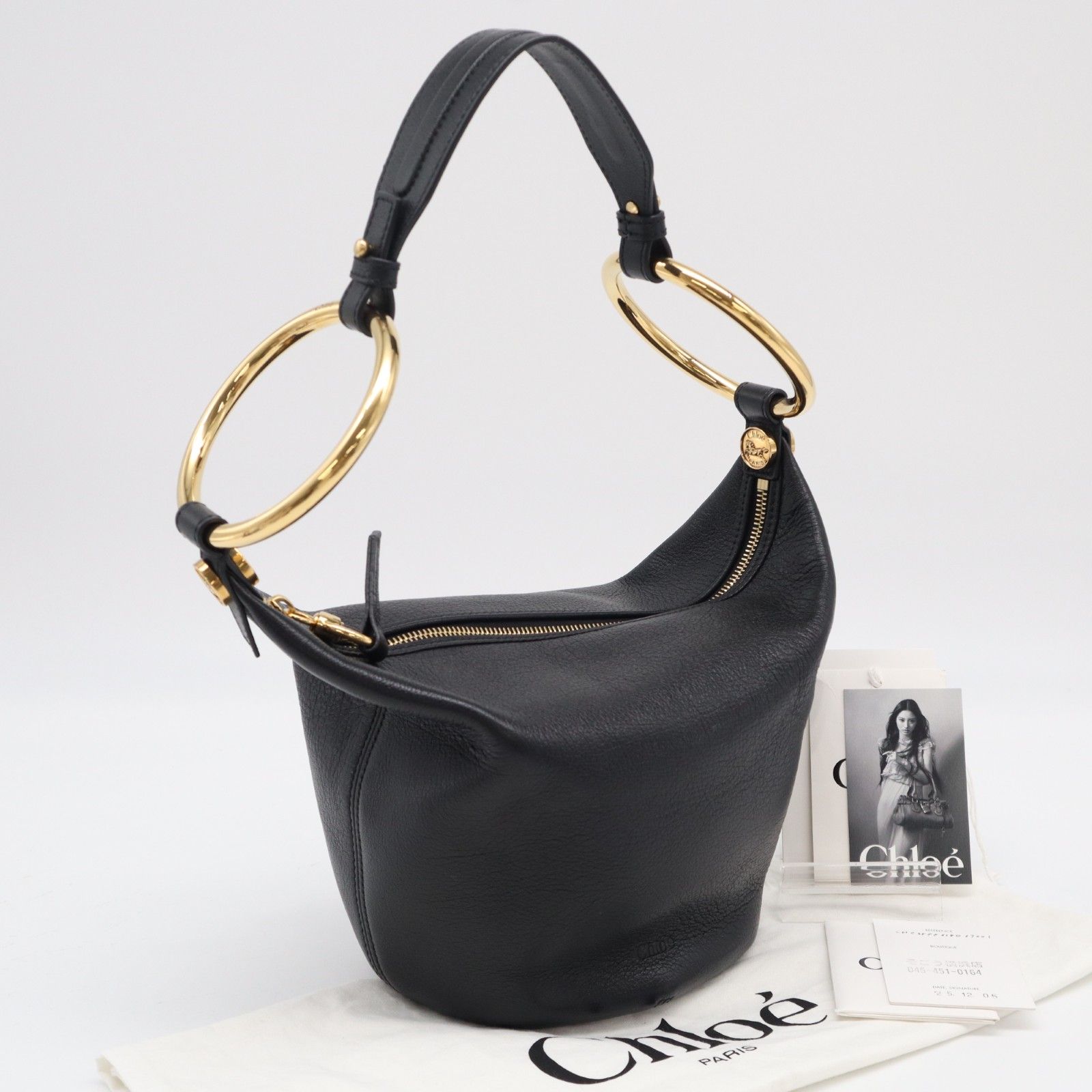 ★3日以内返品可★ 美品 Chloe クロエ グレインレザー ブレスレット スモール ハンドバッグ CHC25SS618O37 ショルダーバッグ ブラック グレインレザー レディース
