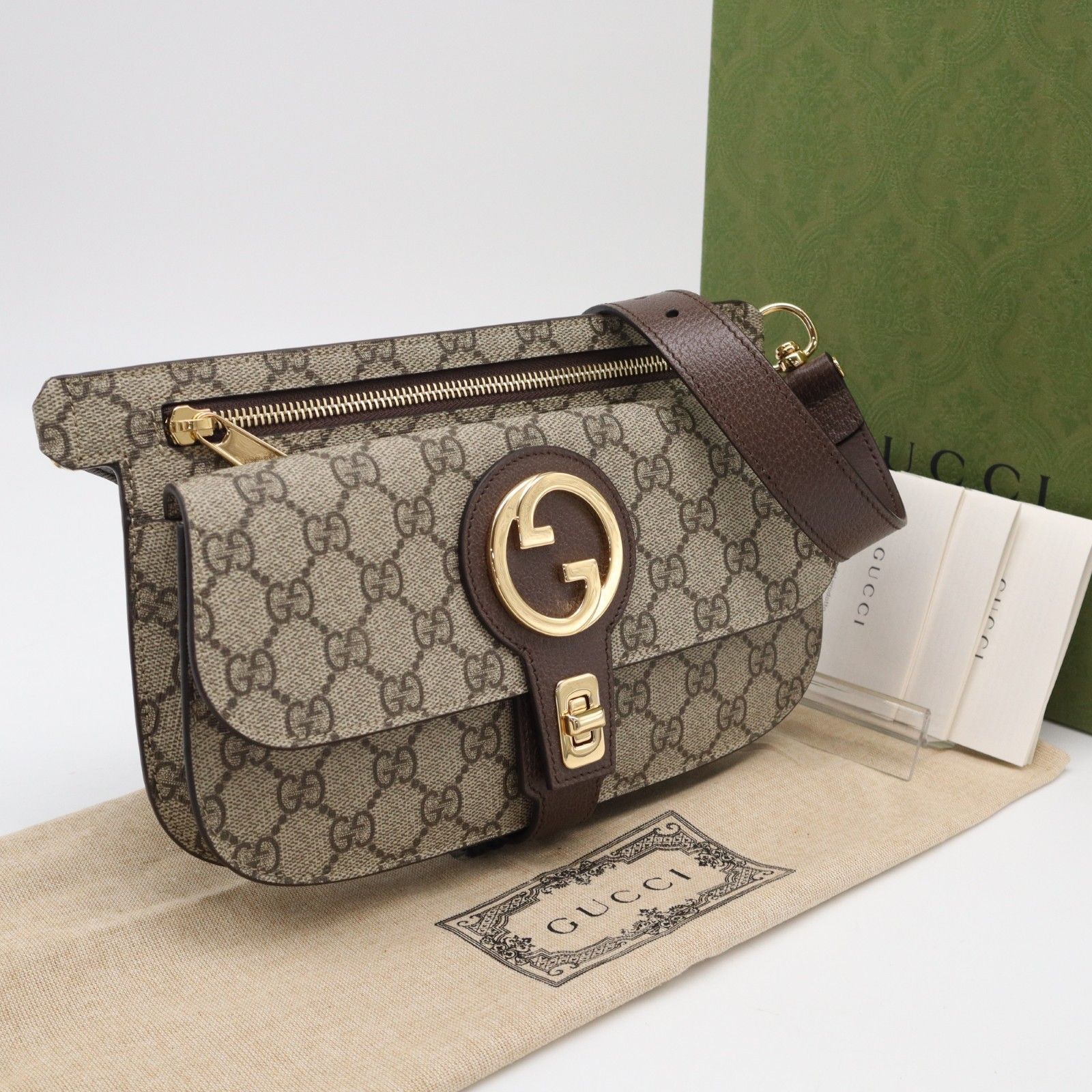 ★3日以内返品可★ 未使用 GUCCI グッチ GGスプリーム ブロンディ ベルトバッグ 718154 ウエストバッグ ベージュ ブラウン キャンバス レザー レディース