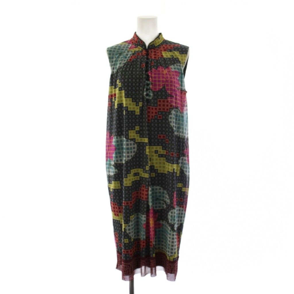 ヴィヴィアンタム VIVIENNE TAM チャイナドレス ワンピース ひざ丈 ノースリーブ 総柄 ナイロン 2 黒 018-142506 /BM