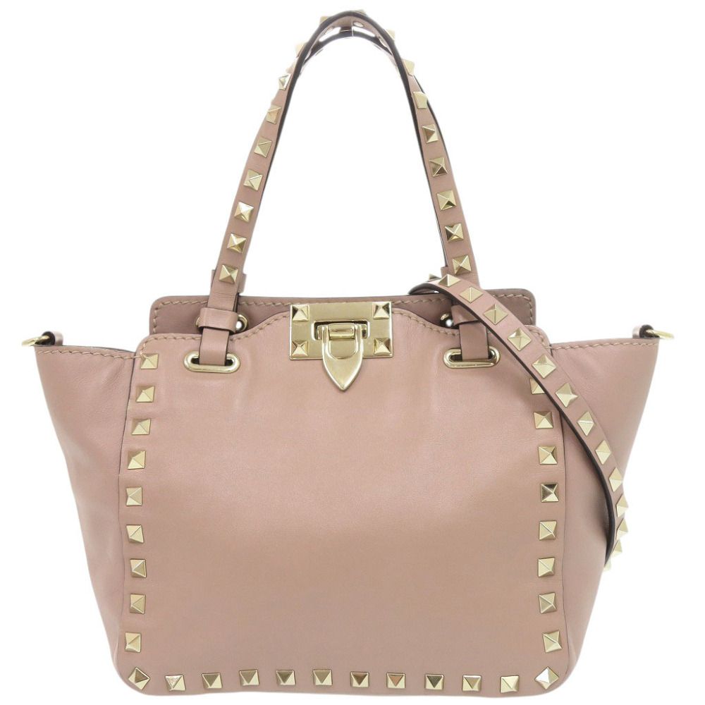 ヴァレンティノ ガラヴァーニ ロックスタッズ レザー ピンクベージュ 2WAY ハンドバッグ ショルダーバッグ 1102 Valentino Garavani