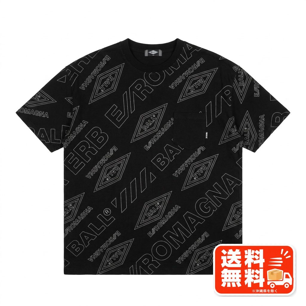 BALL ボール 総柄 ロゴ プリント Tシャツ ブラック 4L ビッグサイズ MARK&LONA風