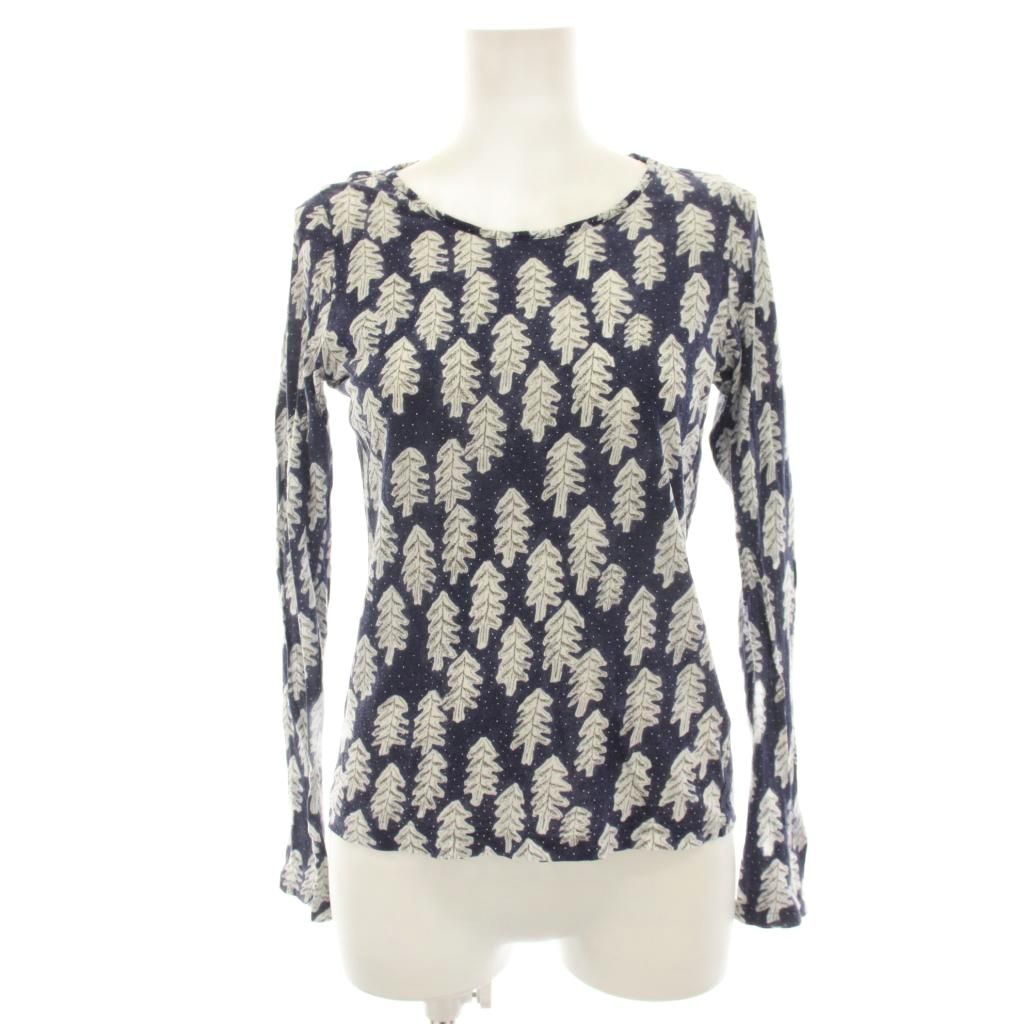 ミナペルホネン mina perhonen SNOW CANDLE カットソー Tシャツ 長袖 総柄 36 紺 ネイビー 白 ホワイト RA8567 /HN