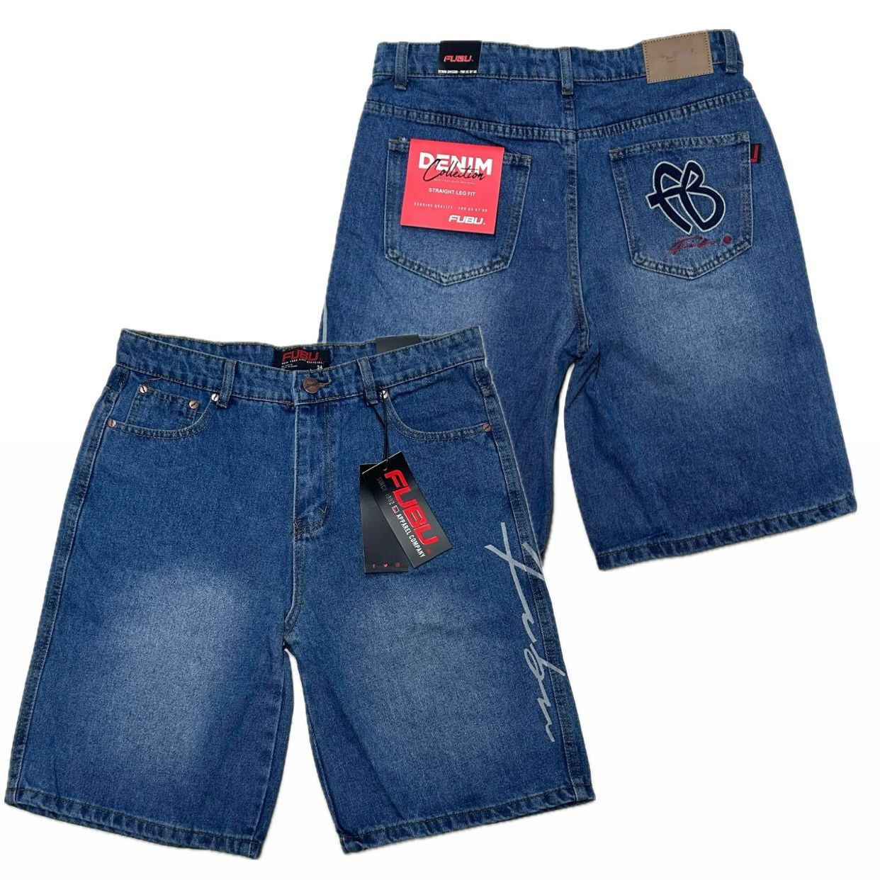 USA仕様 FUBU フブ Denim Shorts Pants デニム ショートパンツ Y505 Med Blue (SJNS51)
