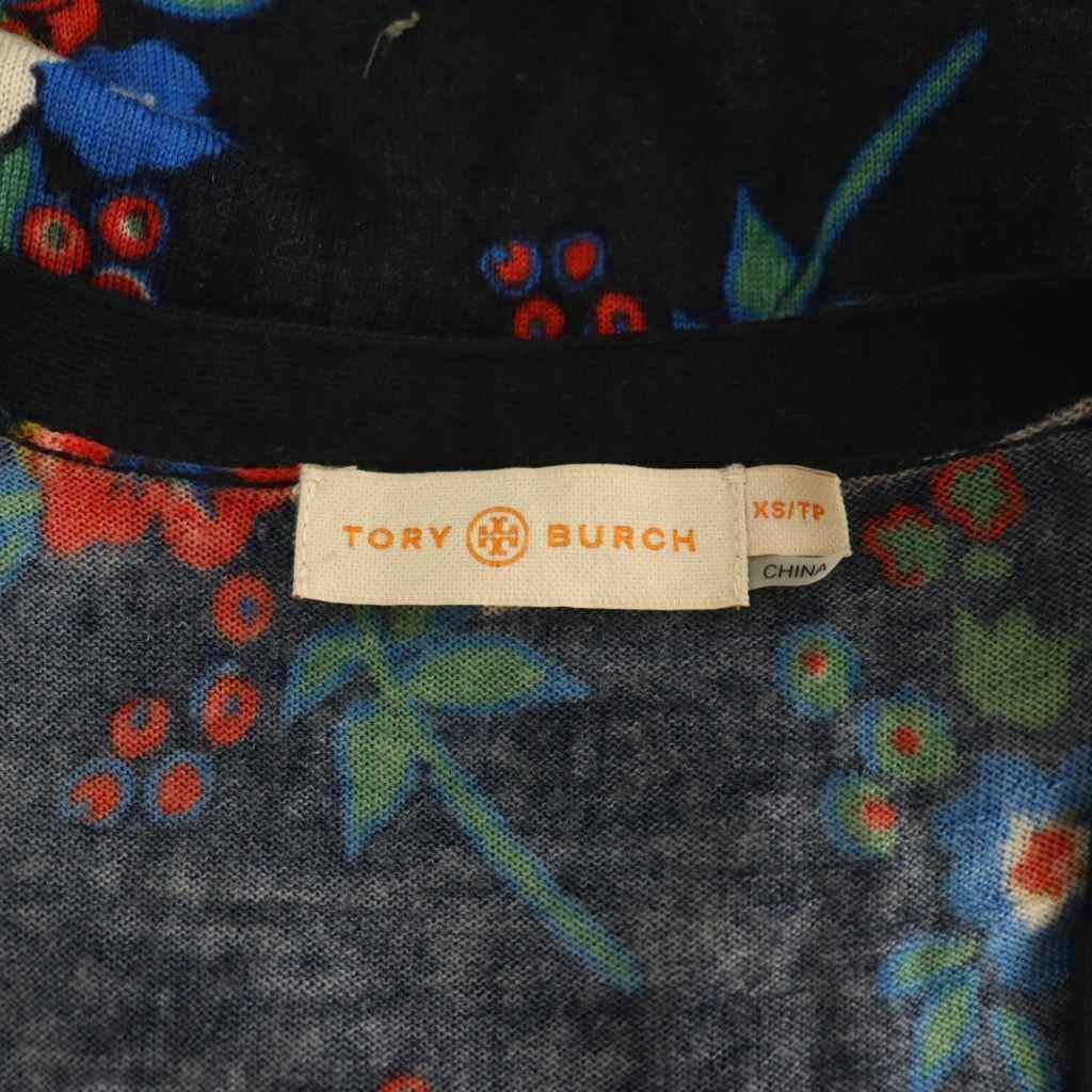 トリーバーチ TORY BURCH ニットカーディガン 花柄 ウール XS 紺