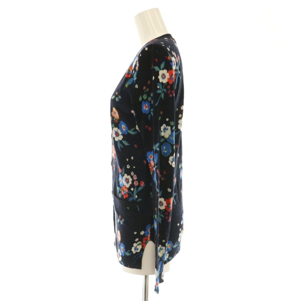 トリーバーチ TORY BURCH ニットカーディガン 花柄 ウール XS 紺