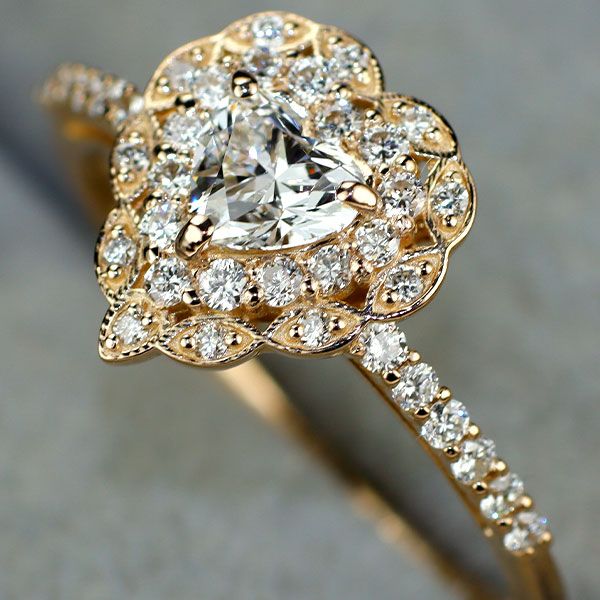 新品 K18PG 最高級ハートシェイプダイヤモンド リング 0.33ct D IF EX