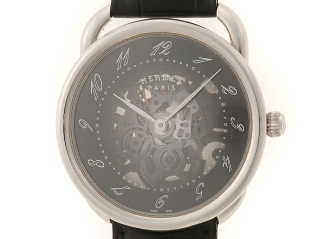 HERMES エルメス ウォッチ アルソー スケレット 時計 AR2.710 腕時計 ステンレス ブラック 自動巻き ブラック文字盤 メンズ【中古】433