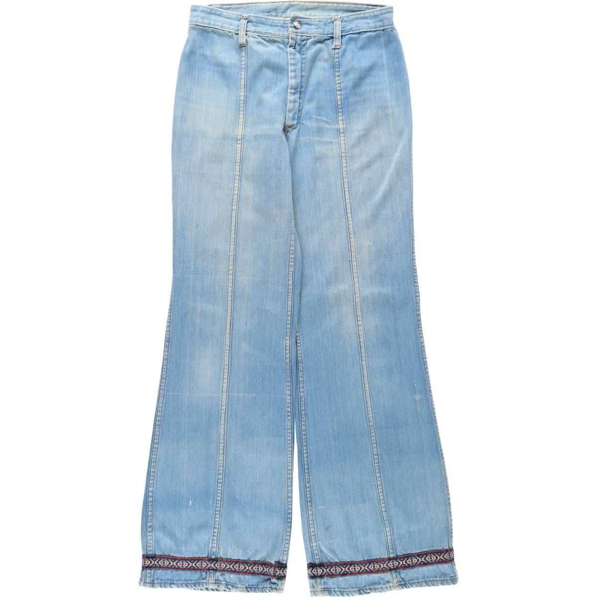 古着 70年代 シアーズ Sears JR BAZAAR チロリアンテープ リメイク フレアカットデニムパンツ レディースL(w30)相当/eaa649067