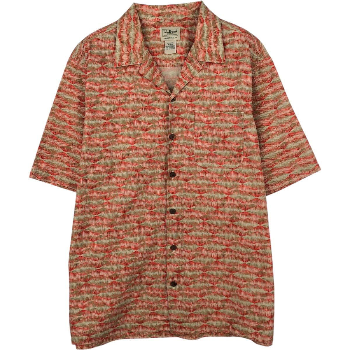 古着 90~00年代 エルエルビーン L.L.Bean TRADITIONAL FIT 総柄 半袖 オープンカラー コットンシャツ ボックスシャツ/eaa650677