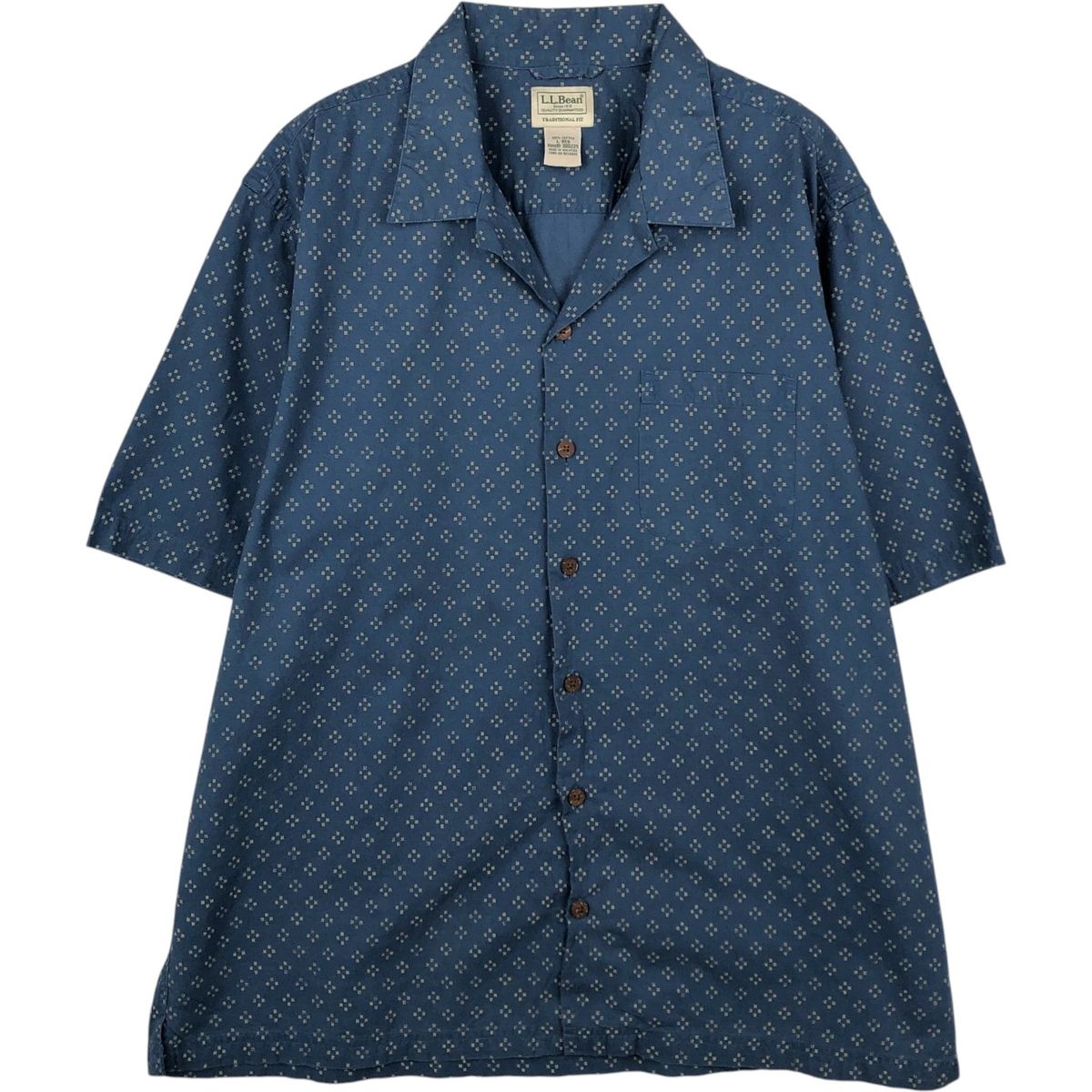 古着 90~00年代 エルエルビーン L.L.Bean TRADITIONAL FIT 総柄 半袖 オープンカラー コットンシャツ ボックスシャツ/eaa650680