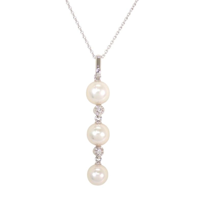 タサキ TASAKI アコヤパール 3連 ネックレス 美品 18金 K18ホワイトゴールド アコヤ真珠 ダイヤモンド レディース【中古】【Aランク】