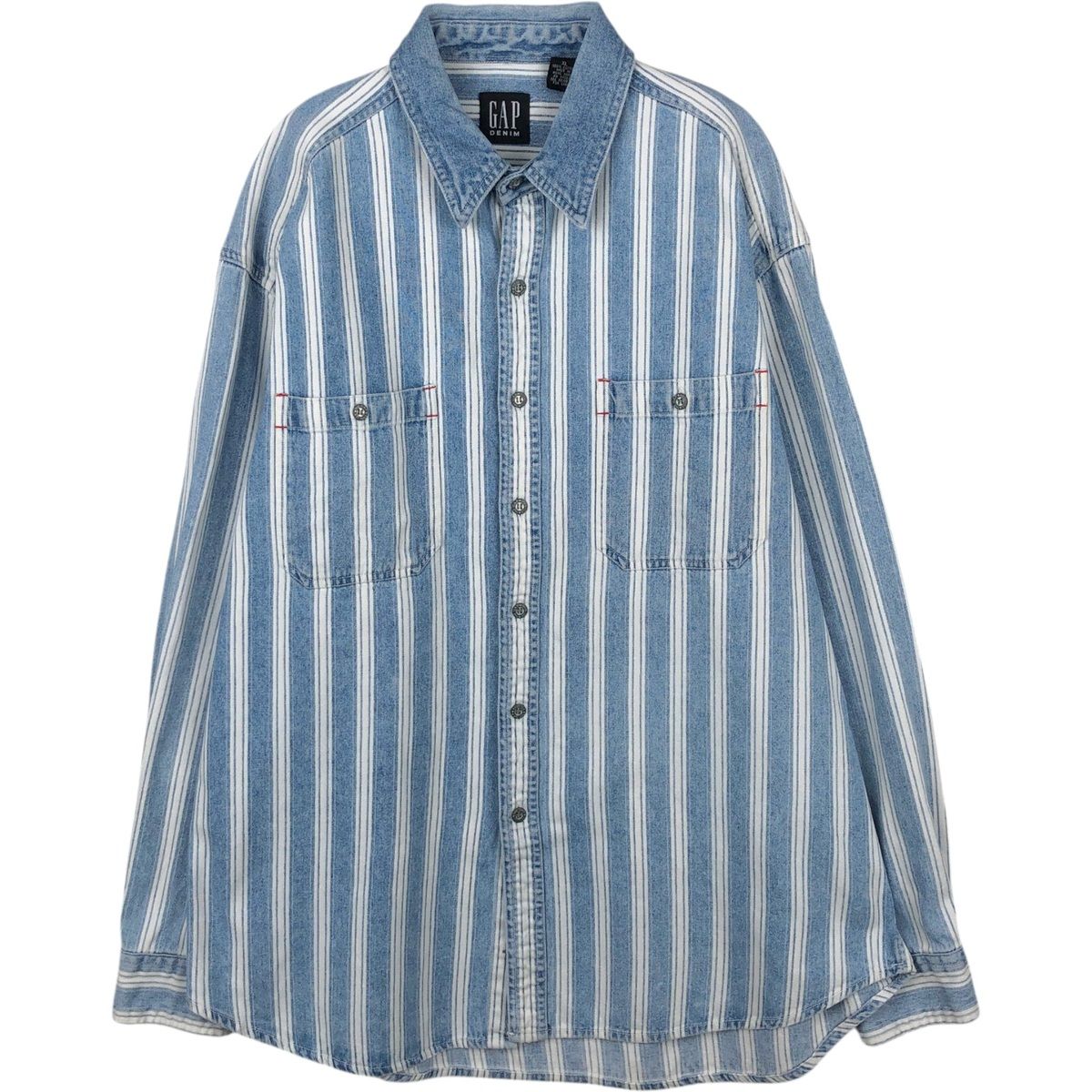 古着 ギャップ GAP DENIM ストライプ柄 マルチストライプ 長袖 デニムシャツ メンズXL相当/eaa652045