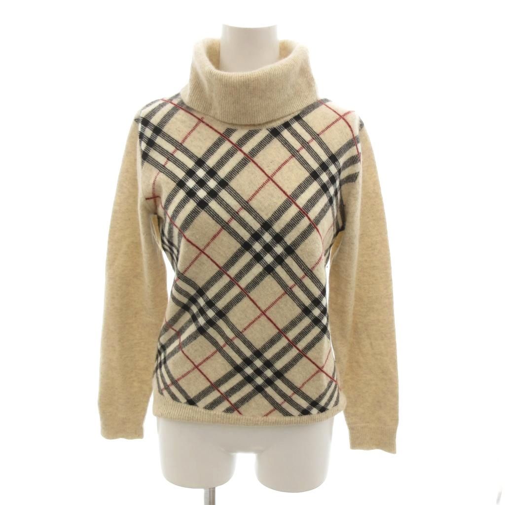 バーバリー ロンドン BURBERRY LONDON ニット セーター 1 ベージュ アンゴラ混 タートルネック 長袖 ノバチェック /SJ ■ECE006