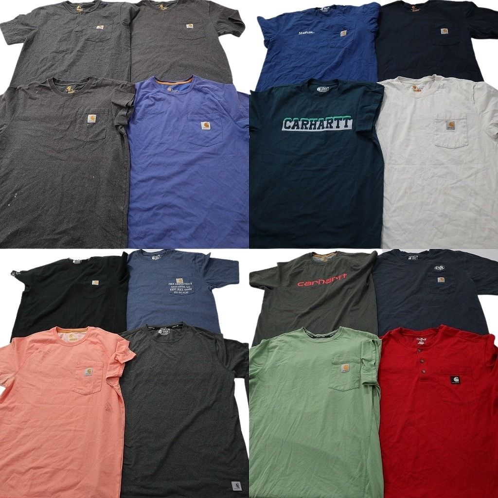 古着卸 まとめ売り カーハート Tシャツ 16枚セット ( メンズ L ) ポケット付き ワンポイント 無地 グリーン 中古 古着 NF7788 古着卸 まとめ売り カーハート Tシャツ 16枚セット ( メンズ M/L