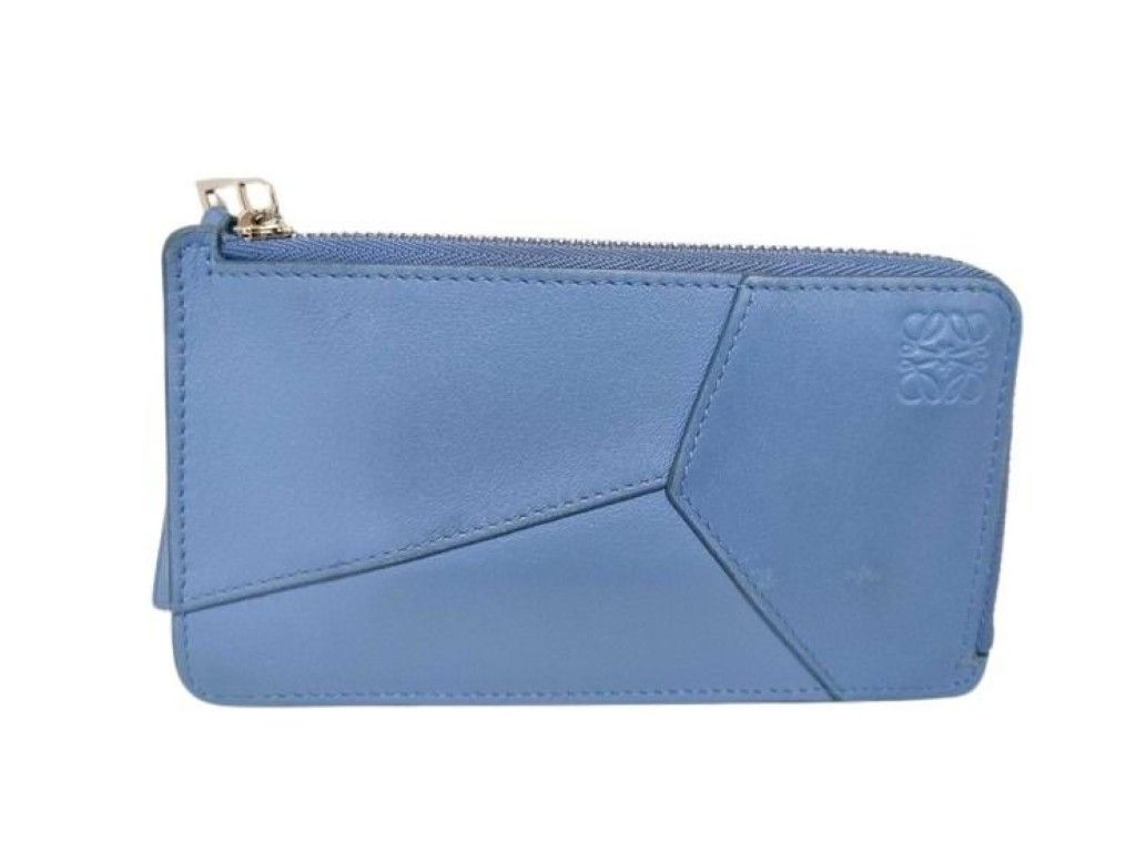 LOEWE ロエベ カードケース パズル コイン カードホルダー ブルー系 レザー ユニセックス ロング 小銭入れ 名刺入れ シルバー金具 美品