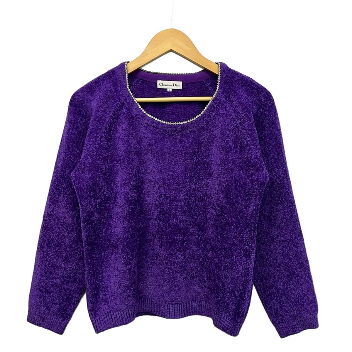 DIOR/ChristianDior(ディオール/クリスチャンディオール) 長袖セーター サイズL レディース美品 - パープル ラインストーン
