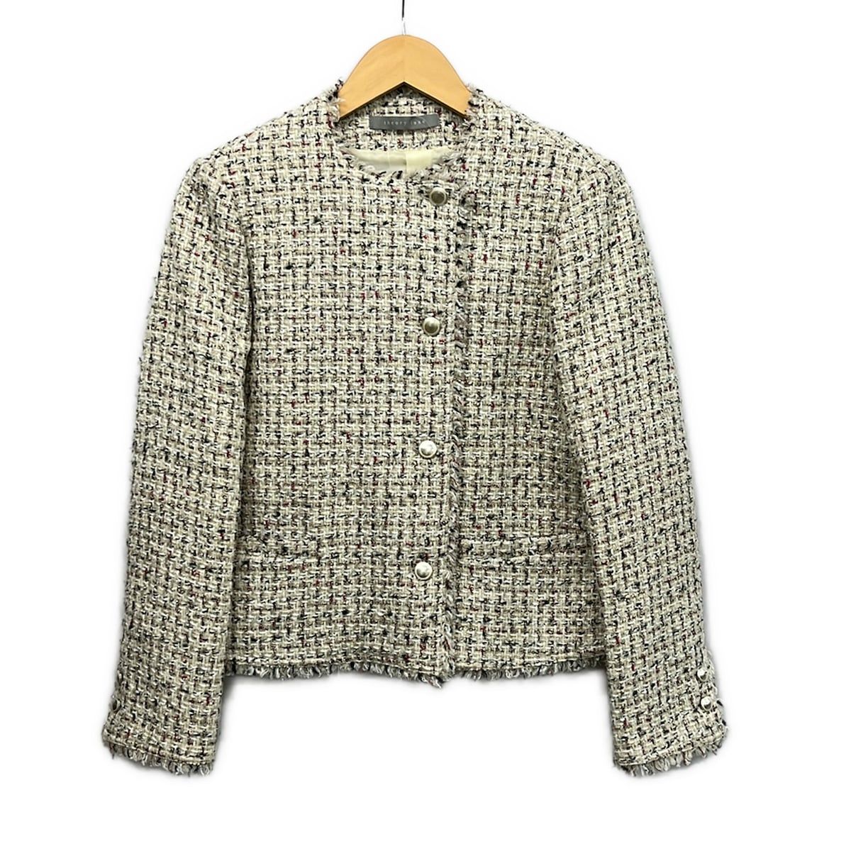 theory luxe(セオリーリュクス) ジャケット サイズ038 M レディース美品 - 白×黒×ボルドー 長袖/ツイード/チェック柄/フリンジ/秋/冬