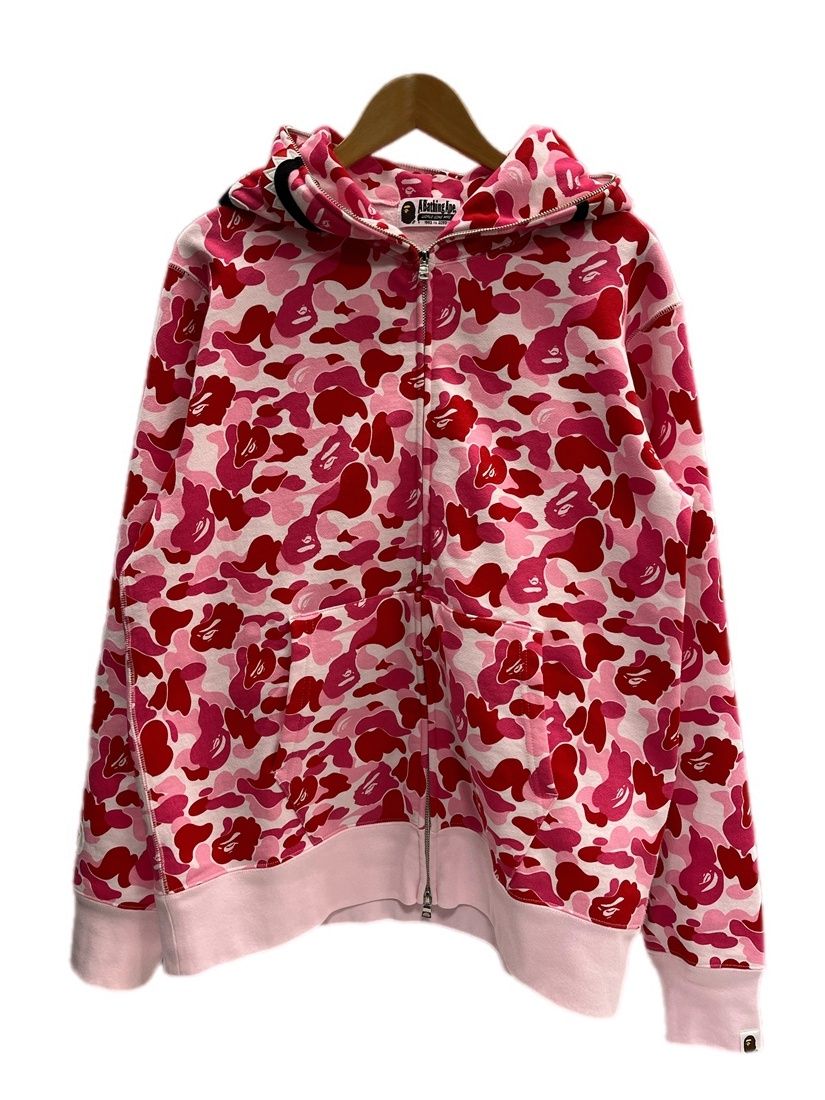 ア ベイシング エイプ A BATHING APE ABC CAMO SHARK FULL ZIP HOODIE カモ柄 シャークパーカー ダブルジップ 001ZPL7001009M パーカ ピンク Lサイズ 101MT-6443