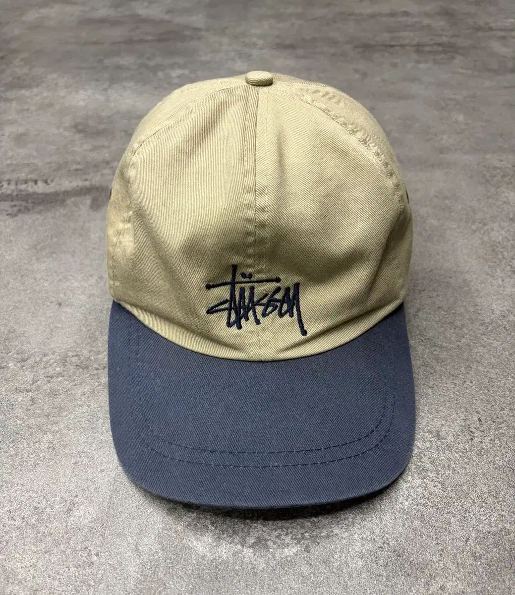 90s STUSSY ステューシー ツートン ベースボールキャップ ベージュ ネイビー