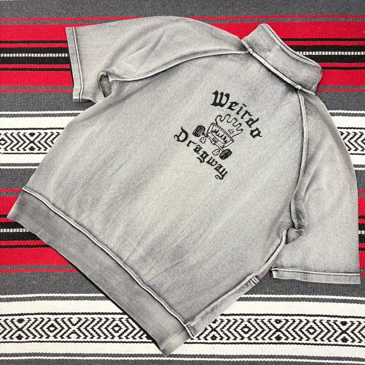 Brand New ◇Unused Tags◇Weirdo Dragway Embroidery [Short Sleeve T Shirt] Half Zip Vintage Processing American Casual Wear Work Bowling Vintage Biker Custom Classic Retro Rare Rare Fade Gray Gray Range/A041