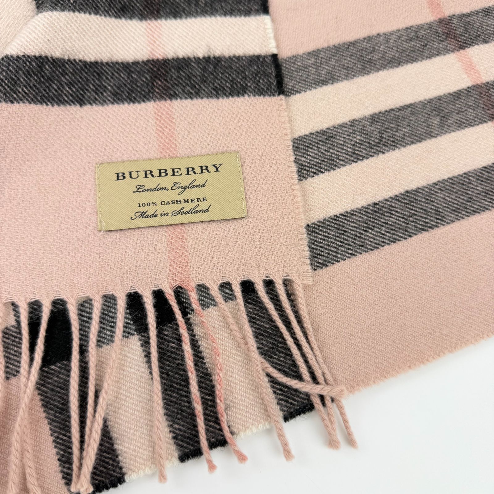中古】BURBERRY バーバリー ノバチェック マフラー カシミヤ ピンク