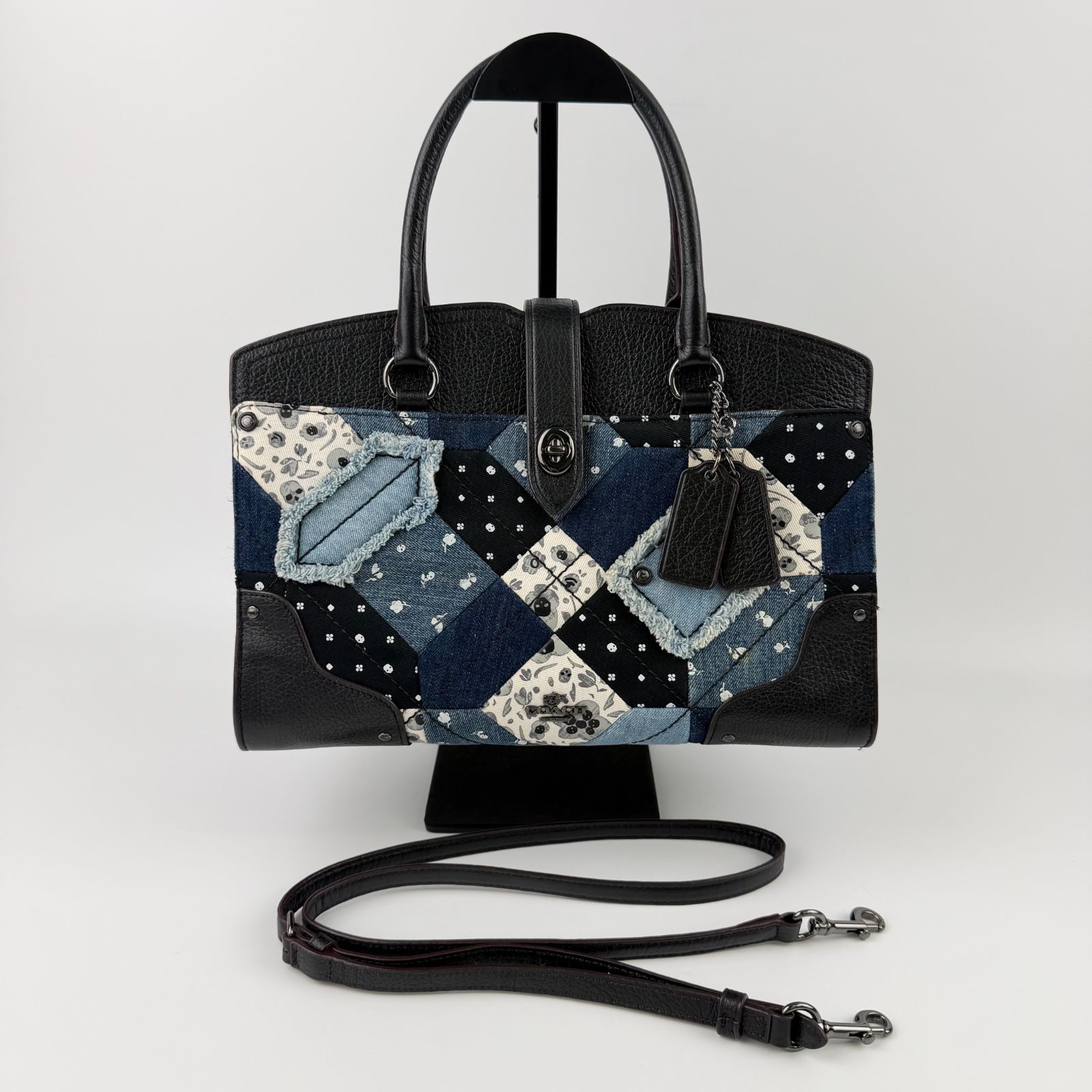中古】COACH コーチ パッチワーク サッチェル ハンドバッグ デニム 