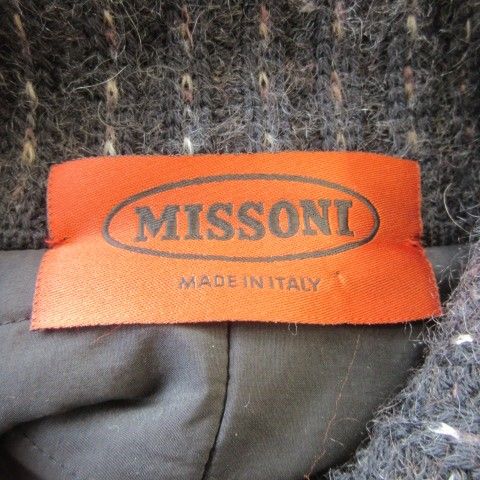 ミッソーニ MISSONI コート 40 茶 ブラウン 黒 ブラック ストライプ柄