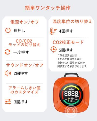 R◆【4in1 日本製センサー搭載 一酸化炭素チェッカー】 二酸化炭素チェッカー 検知器CO濃度/CO2濃度/湿度/温度機能付き CO検出器 CO2測定器 Type-C充電 小型0-1000PPM測定範囲 キャンプ/アウトドア/車中泊/薪スト a264a331