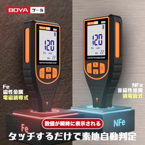 R◆BOYA 塗装膜厚計 膜 厚 計 0~1700um デジタル膜厚計 鉄系＆非鉄系 塗膜計 中古車判定 膜厚計 塗装 ペイント作業 点検用 塗膜厚計 日本語取扱説明書 正規品 G933 (オレンジ) a2f63aff