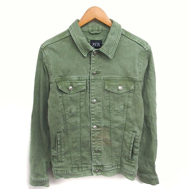 ザラ ZARA ジージャン Gジャン デニム ジャケット ウォッシュ加工 S 緑 