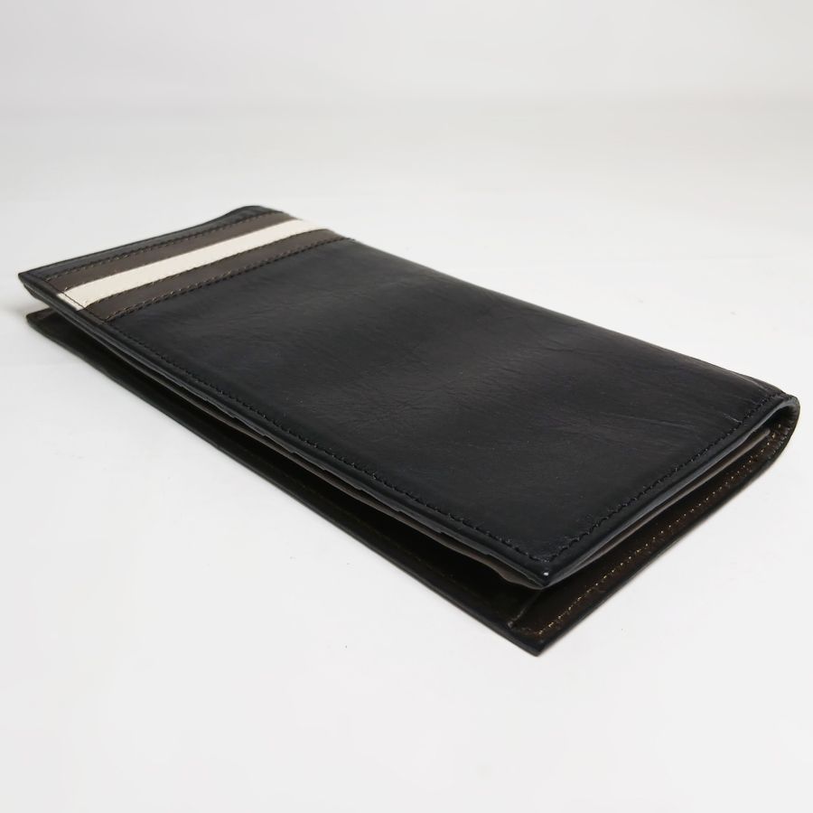 ※併売商品※◆中古状態良好◆BALLY【バリー】二つ折り長札入れ レザー ブラック ダークブラウン 長財布 メンズ　M1868