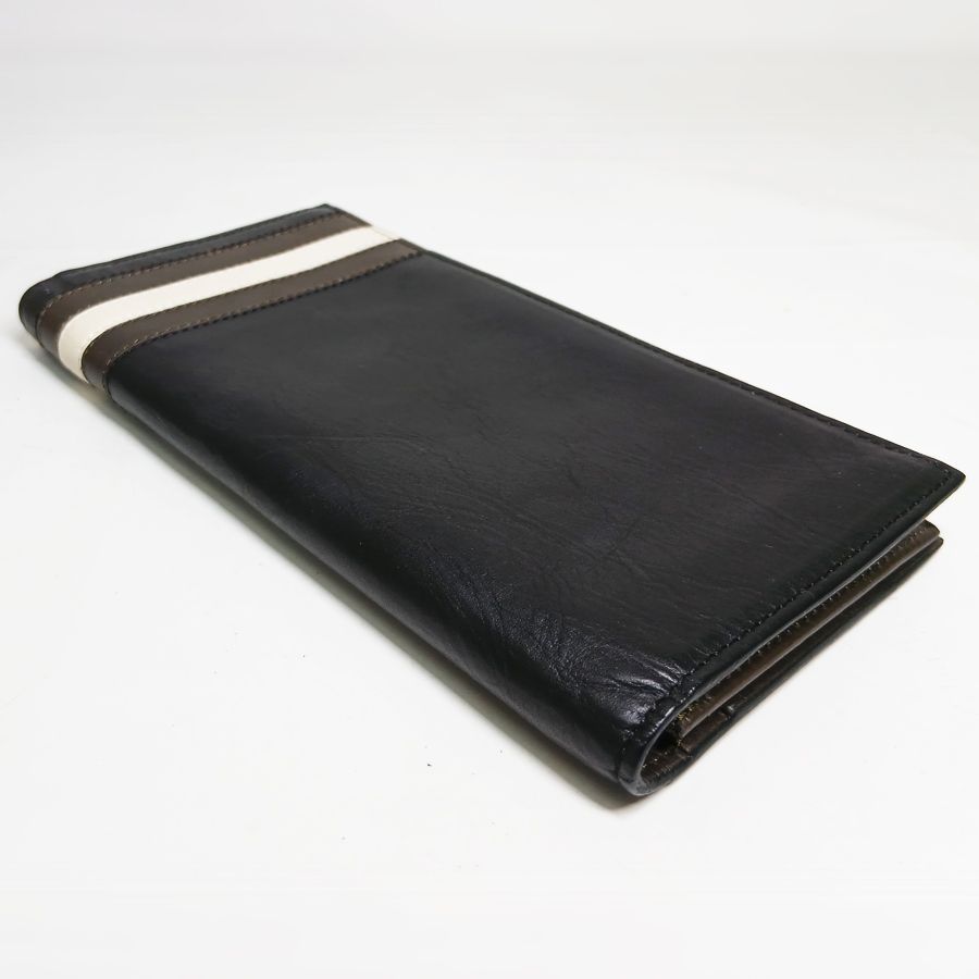 ※併売商品※◆中古状態良好◆BALLY【バリー】二つ折り長札入れ レザー ブラック ダークブラウン 長財布 メンズ　M1868