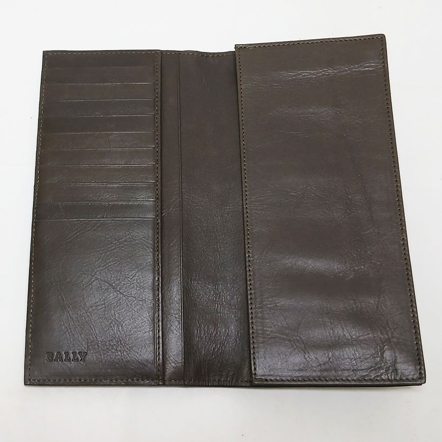 ※併売商品※◆中古状態良好◆BALLY【バリー】二つ折り長札入れ レザー ブラック ダークブラウン 長財布 メンズ　M1868
