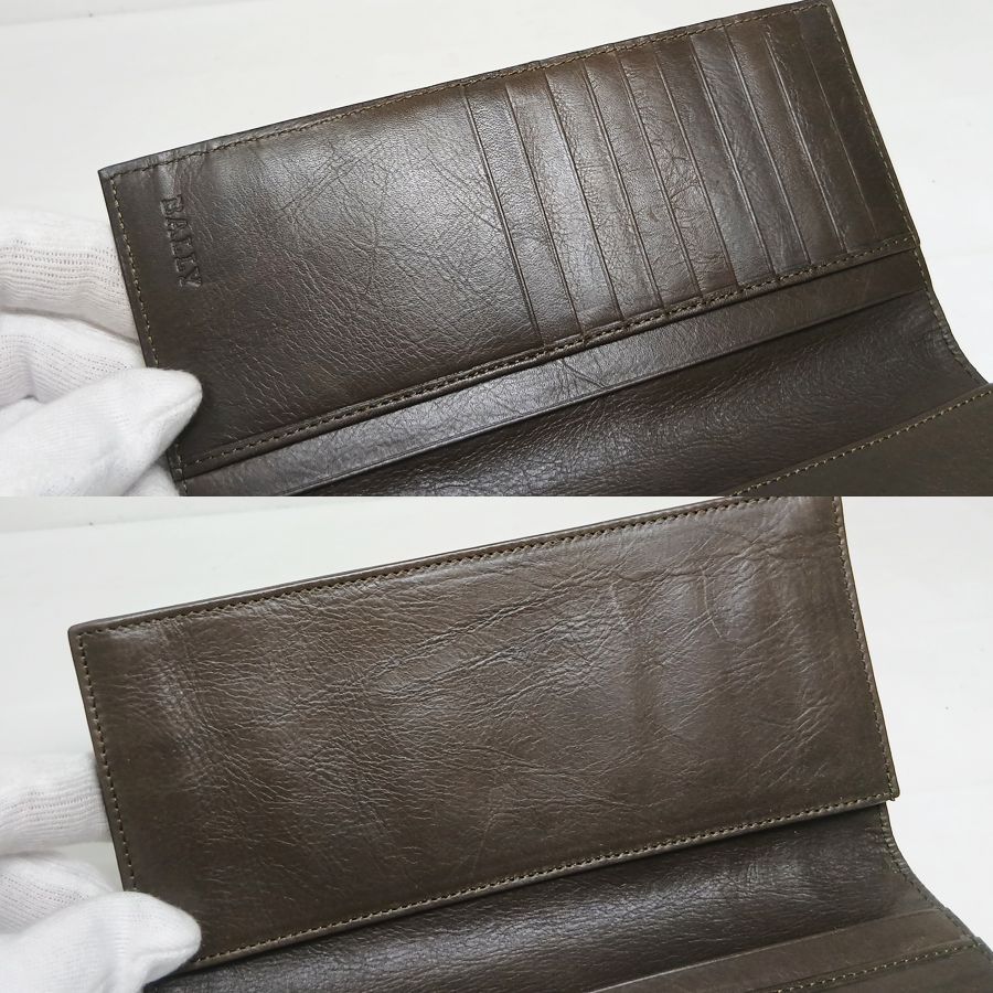 ※併売商品※◆中古状態良好◆BALLY【バリー】二つ折り長札入れ レザー ブラック ダークブラウン 長財布 メンズ　M1868