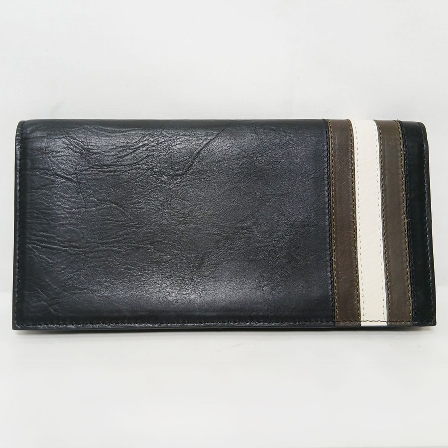 ※併売商品※◆中古状態良好◆BALLY【バリー】二つ折り長札入れ レザー ブラック ダークブラウン 長財布 メンズ　M1868